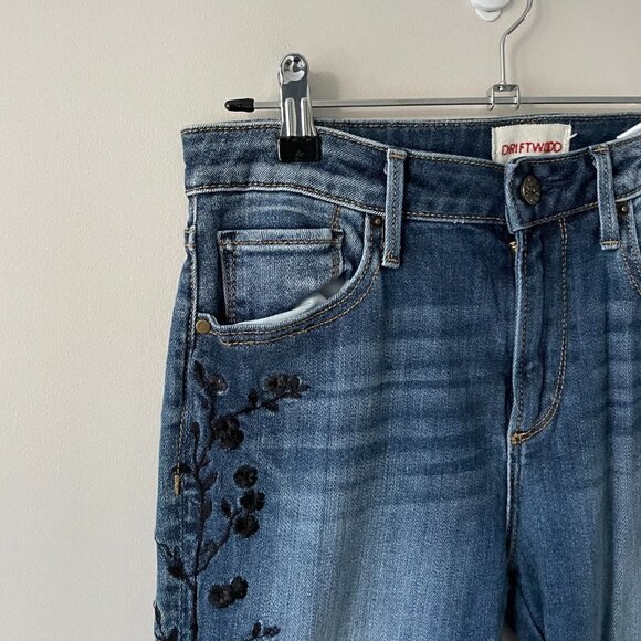 DRIFTWOOD Jackie Skinny Embroidered Denim Jeans Mid-Rise Dark Wash Blue 27 - Picture 6 of 9